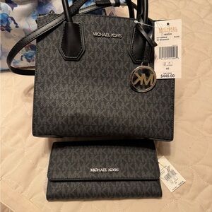 Michael Kors Black Monogram Satchel and Wallet